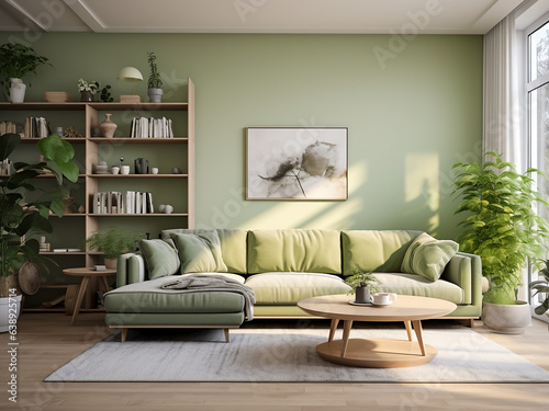 Refreshing green living room with modern design. AI Generative.