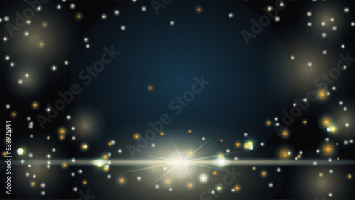 Abstract holiday background with light effects, glare, bokeh, stars, rays, glitter, glow on dark blue background. Design for party, birthday, new year, Christmas. Vector illustration 