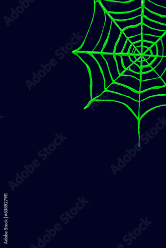 Green spider web on dark blue background. Creative concept. photo