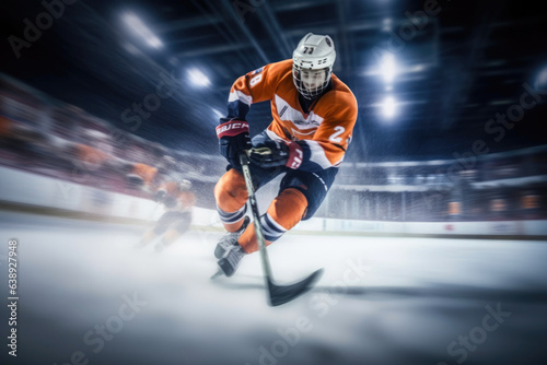 Professional Hockey Player Fires Puck on Ice Rink © Andrii 