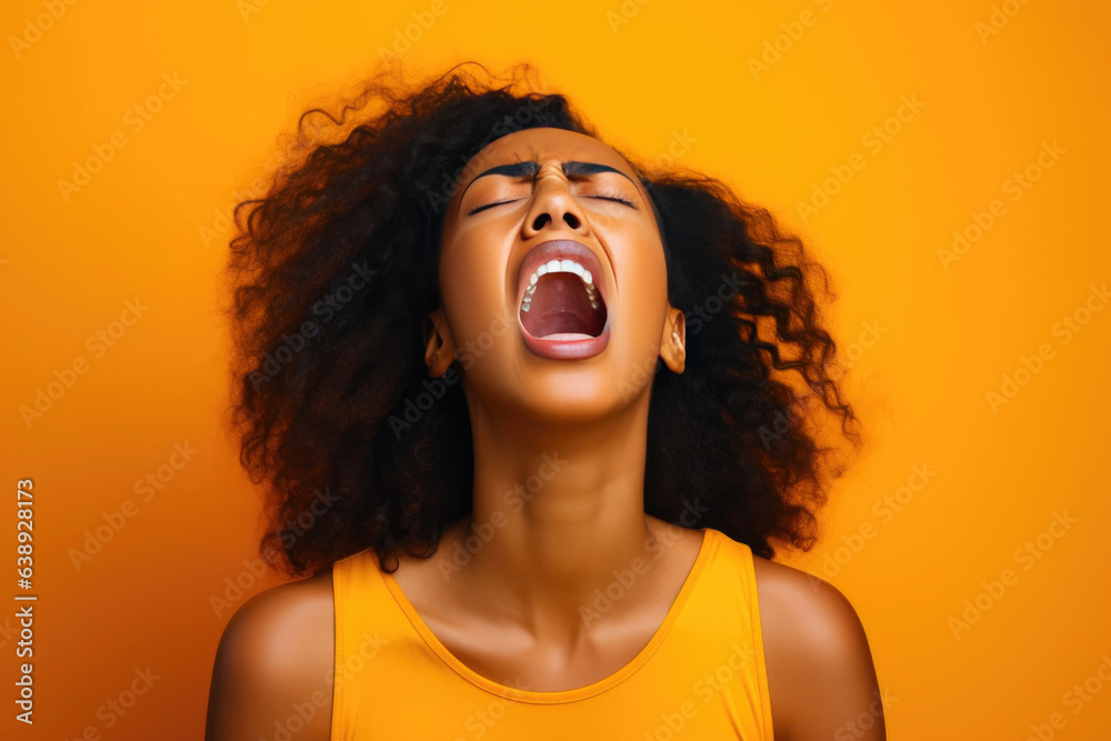 Passionate Black Woman Expressing Emotion on Vibrant Orange Background ...