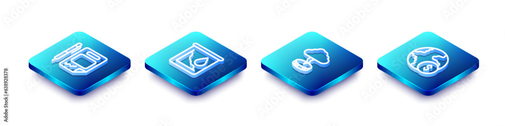 Set Isometric line Contract money and pen, Drop in crude oil price, Storm and Global economic crisis icon. Vector Set Isometric line Contract money and pen, Drop in crude oil price, Storm and Global economic crisis icon. Vector