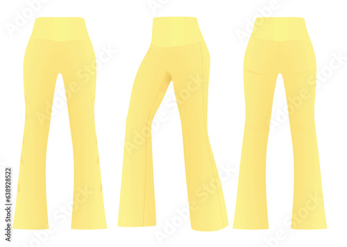 Yellow flared loose pants. vector