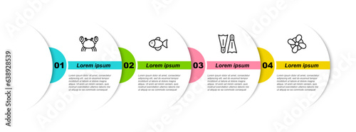 Set line Crab, Fish, Flippers for swimming and Boat propeller. Business infographic template. Vector