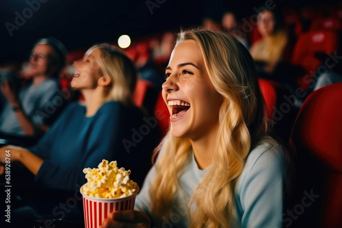 Blond Woman Enjoying Popcorn at the Movies
