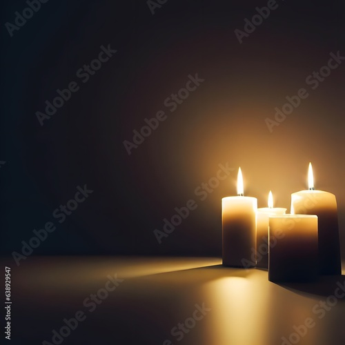 Backdrop of candles on a dark background, large copy space