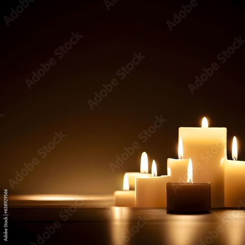 Backdrop of candles on a dark background, large copy space