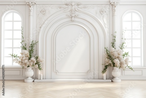 wedding clean backdrop aesthetic flower decoration white indoor minimalist studio background © SatuJiwa