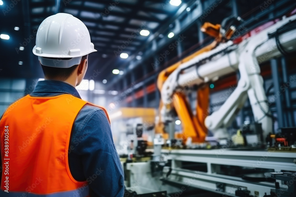 Engineer Setting Up Robotic Machinery Engineer Setting Up Robotic Machinery
