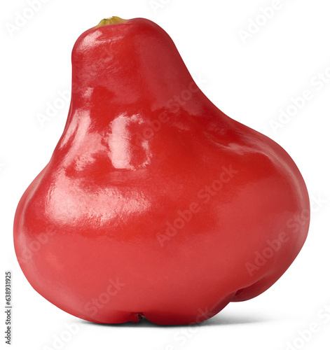 close-up of jambu or rose apple, aka water, wax or jamaican apple, bell fruit or wax jambu, tropical and subtropical crunchy fruit has light flavor of sweet and sour, isolated on white background photo