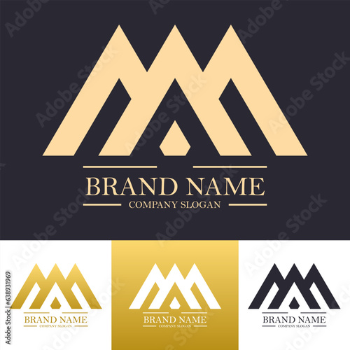 triple A letter in gold color with taper mountain concept logo design