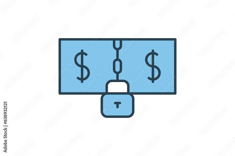 Dollar Bills with Chain and Lock Icon. Icon related to Credit and Loan. suitable for web site design, app, user interfaces, printable etc. Flat line icon style. Simple vector design editable Dollar Bills with Chain and Lock Icon. Icon related to Credit and Loan. suitable for web site design, app, user interfaces, printable etc. Flat line icon style. Simple vector design editable