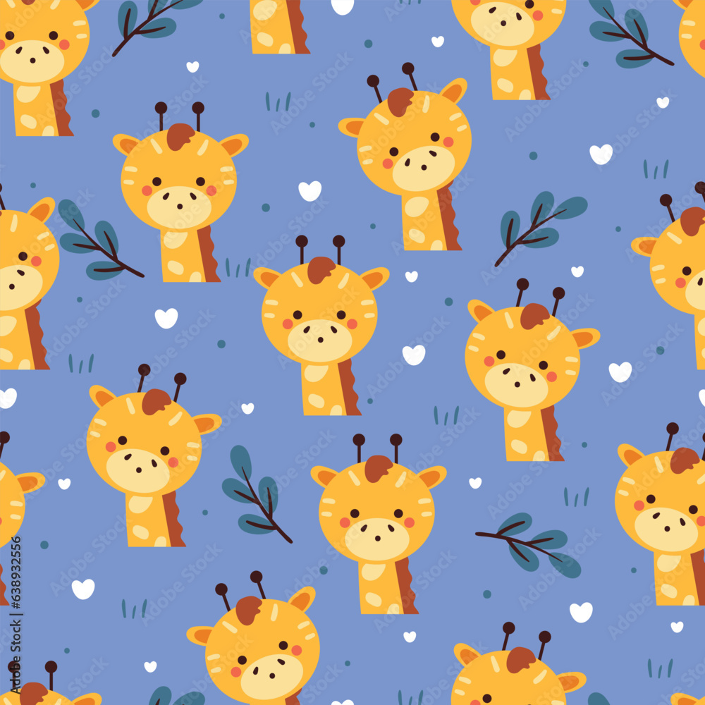 Fototapeta premium seamless pattern cartoon giraffe with plant. cute animal wallpaper for textile, gift wrap paper
