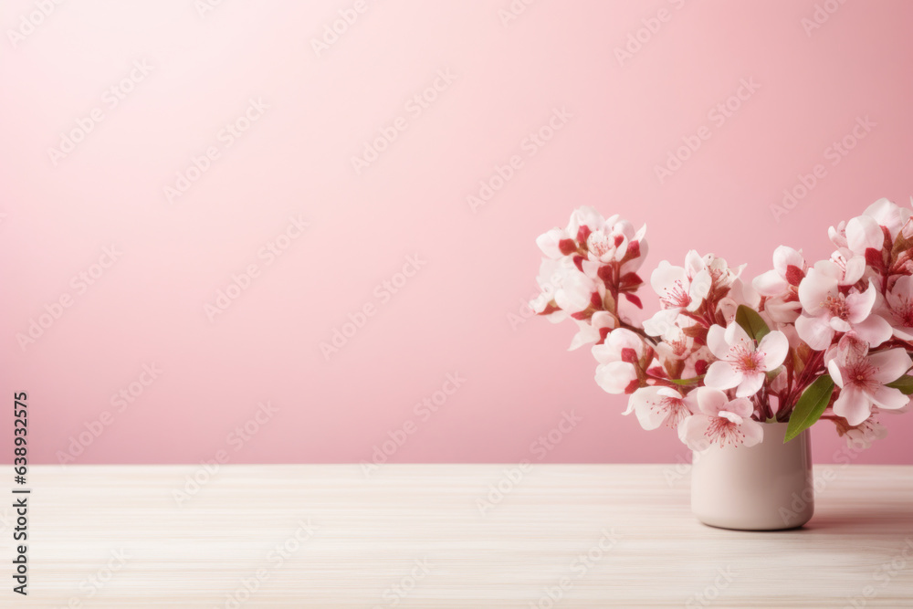 Light Pink Cherry Blossom Flowers in Vase, Generative AI