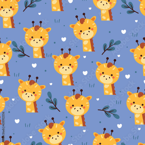 seamless pattern cartoon giraffe with plant. cute animal wallpaper for textile, gift wrap paper