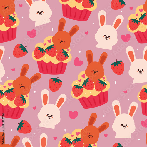 cute seamless pattern cartoon bunny with cute dessert. animal wallpaper for kids, textile, fabric print