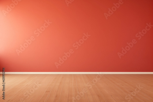 Terracotta empty room with light from window in modern house. Wall scene mockup for showcase. Wall with copyspace.