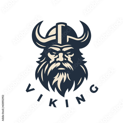 Nordic viking logo. Norse warrior icon. Horned barbarian helmet symbol. Norseman Odin emblem. Vector illustration.
