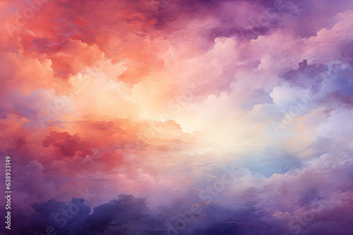 Abstract Watercolor Background Sunset Sky Orange Purple Pastel Color Brush Wall Art
