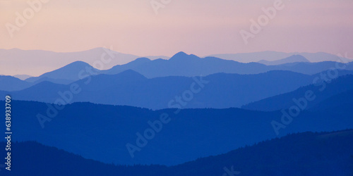 Amazing Carpathian mountains evening layers view near Dragobrat, Ukraine photo