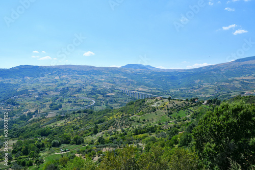 Panoramic view of Molise, a typical landscape of a mountainous region full of vegetation and small villages in Italy.