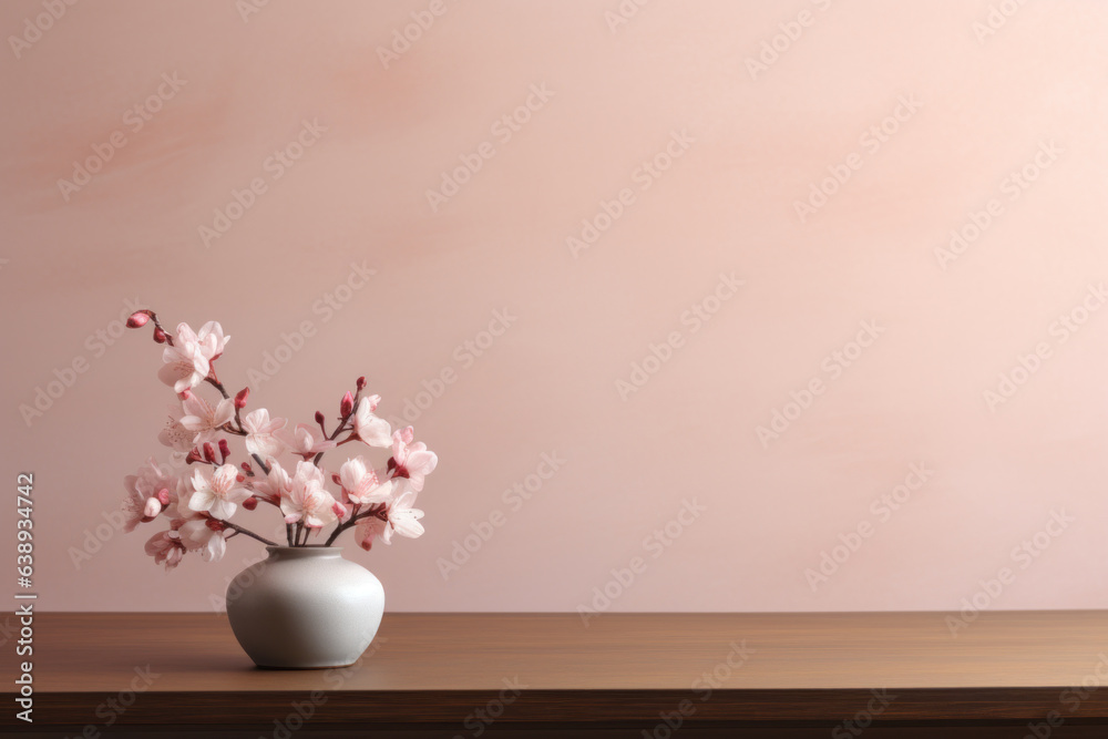 Light Pink Cherry Blossom Flowers in Vase, Generative AI Light Pink Cherry Blossom Flowers in Vase, Generative AI