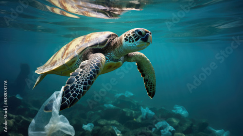 Plastic Pollution In Ocean - Turtle Eat Plastic Bag - Environmental Problem © Sasint