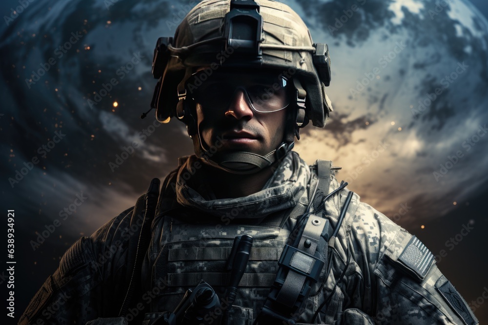 Portrait of a Modern Soldier during the military operation Portrait of a Modern Soldier during the military operation