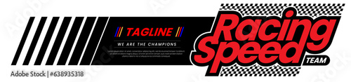 Logo racing speed team on white background. Motorsports concept Checkered flag racing. Car stickers. Vector illustration for design.