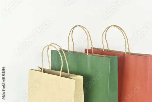 Shopping bag on white background with copy space.