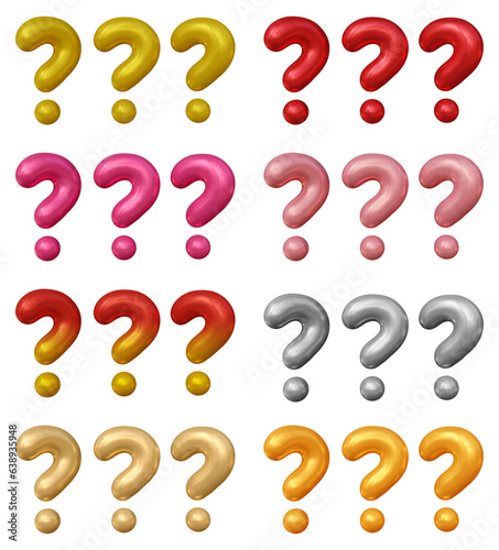 Fototapeta Naklejka Na Ścianę i Meble -  Set of question mark symbol design. Ask icon or sign shape isolated on transparent background in 3d rendering.