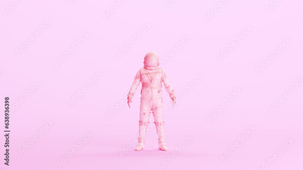 Pink spaceman astronaut cosmonaut suit helmet space suit retro kitsch pink background front view 3d illustration render digital rendering Pink spaceman astronaut cosmonaut suit helmet space suit retro kitsch pink background front view 3d illustration render digital rendering