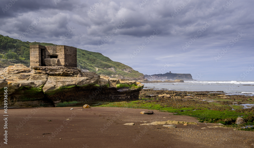 WWII lookout on Cornelian Beach. Cornelain Bay is between Scarborough and Cayton Bay on the North Yorkshire Coast. WWII lookout on Cornelian Beach. Cornelain Bay is between Scarborough and Cayton Bay on the North Yorkshire Coast.