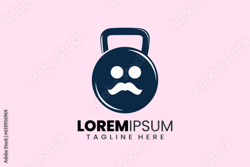 Fitness gym concept vector logo label icon emblem with old man kettlebell shape workout bodybuilding