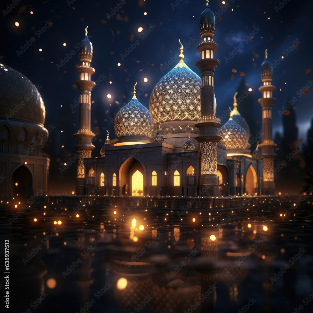 Night view of mosque with a beautiful background