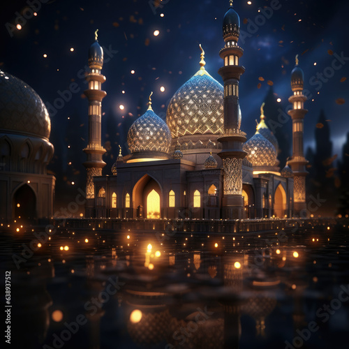 Night view of mosque with a beautiful background © NaeemAhmed