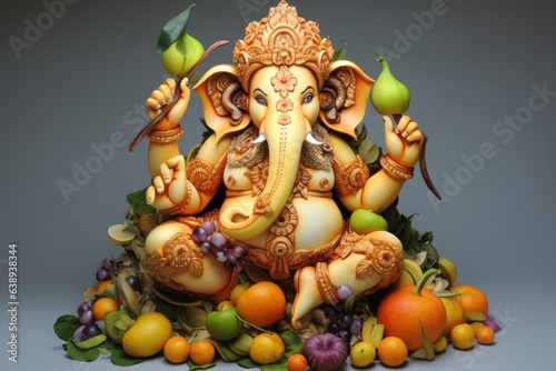 portrait of lord ganesha with fruits © PixelDreamer