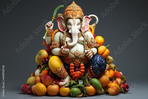 portrait of lord ganesha with fruits © PixelDreamer