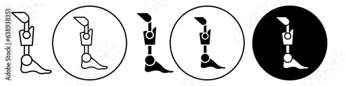 Prosthetic leg icon. Artificial or prosthesis arm or foot symbol. Vector set of bone transplant disability for disabled person. Flat outline of cyber robotic limb amputation to support or help