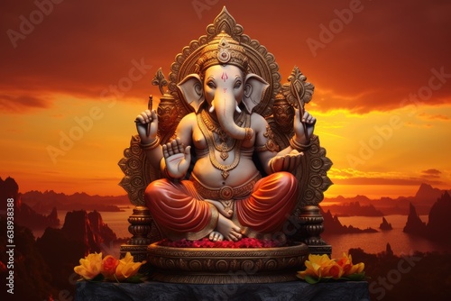 portrait of lord ganesha in sunset