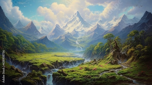Valley with the mountains and the sky oil painting