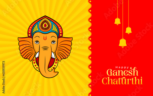 Indian Religious Festival Ganesh Chaturthi Background with Lord Ganesha, Happy Ganesh Chaturthi Greeting Template Design