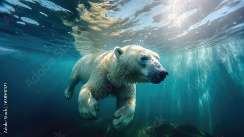 a polar bear swimming underwater in the arctic ocean. generative ai