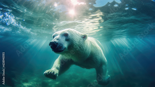 a polar bear swimming underwater in the arctic ocean. generative ai