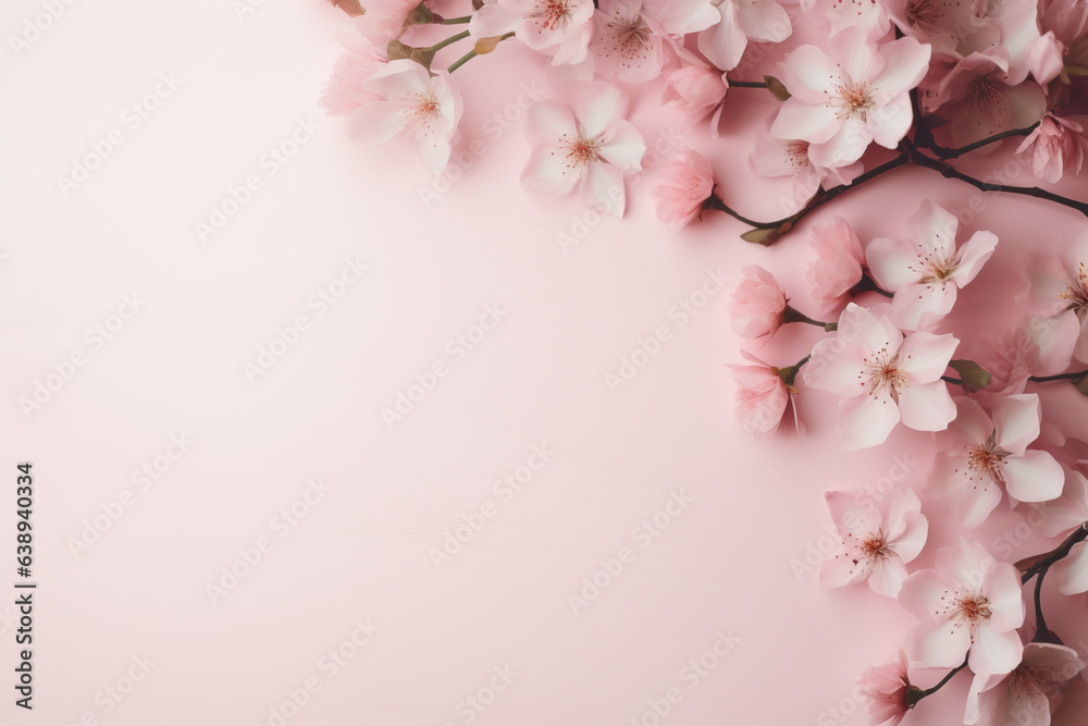 Pink Flowers on Border with Light Pink Background, Generative AI