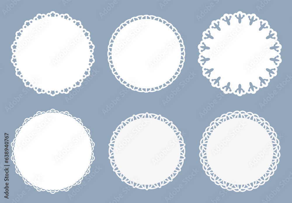 vector white doily lace round frames - obrazy, fototapety, plakaty 