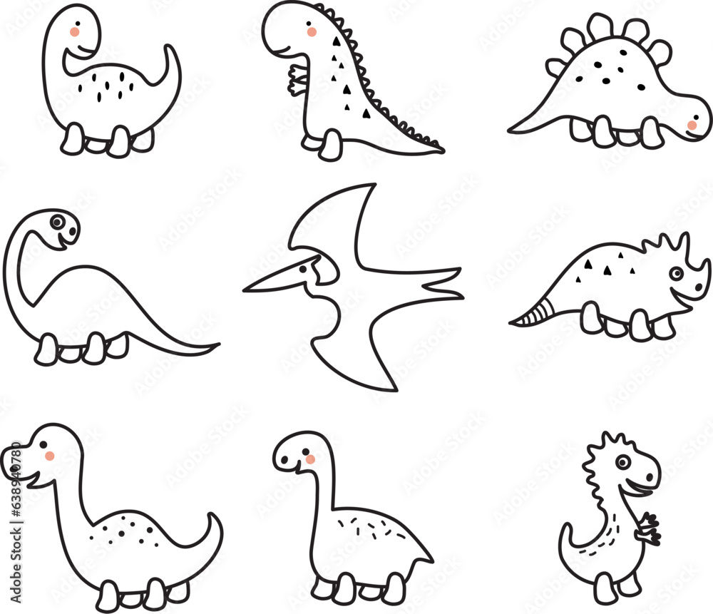 vector cute dinosaur outlines in doodle style vector cute dinosaur outlines in doodle style