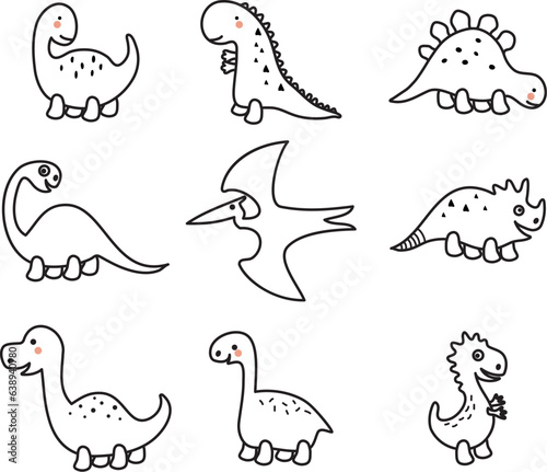vector cute dinosaur outlines in doodle style