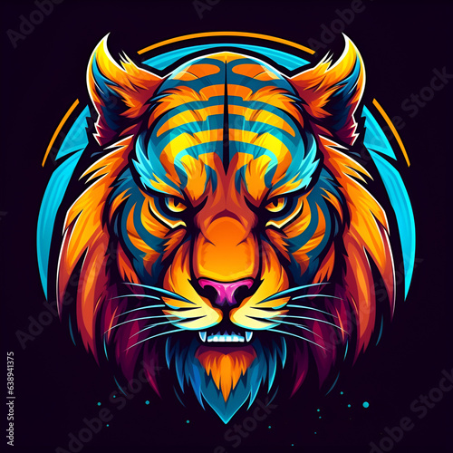 tiger icon on a black background  a brutal portrait. Illustration  AI generation. predator s muzzle.