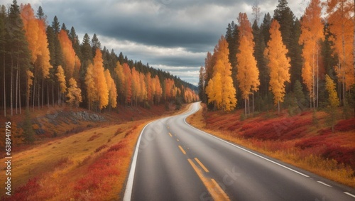 highway in beautiful autumn forest